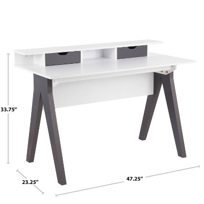 Modern Gray and White Wood Desk with Hutch and Drawers