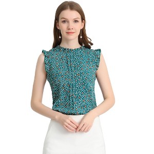 Allegra K Women's Ruffled Business Office 1950s Vintage Floral Sleeveless Top - 1 of 4