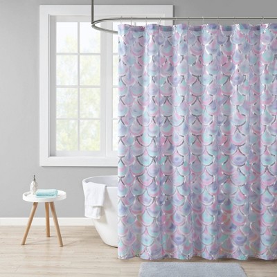 Daphne Metallic Printed Shower Curtain Aqua/Purple