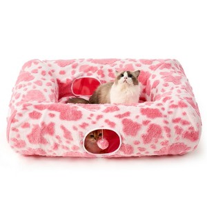 Cozy Kiss Foldable Plush Cat Tunnel Bed with Toys, Convertible Donut Tunnel with Washable Cushion & Anti-Slip Mat - 1 of 4