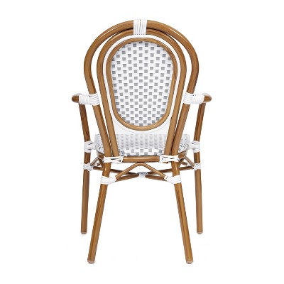 White and Gray Wicker Rattan Dining Chair with Cushions and Brown Frame