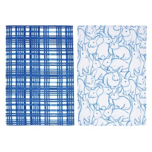C&F Home Blue Bunnies & Plaid Easter Spring Theme Kitchen Dishtowels Set of 2 - 1 of 4