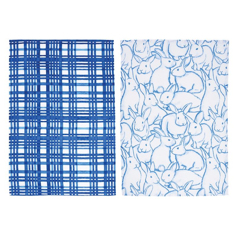 C&F Home Blue Bun & Plaid Kitchen Towel, Set of 2, 1 of 4