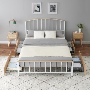 Metal Full Size Bed Frame with Drawers, Platform Bed Frame,Mattress Foundation with Headboard Footboard,Strong Metal Slats Support,Under Bed Storage - 1 of 4