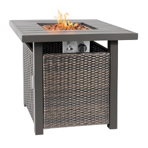 Kinger Home Lark Rattan Wicker 28in Propane Fire Pit Table, 50,000 BTU - 1 of 4