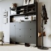 Multifunctional Tipping Bucket Shoe Cabinet With Storage Shelf And 6 Flip Drawers,Foyer Cabinet With 4 Hooks,Entryway Shoe Cabinet-Cuddlewood - 3 of 4