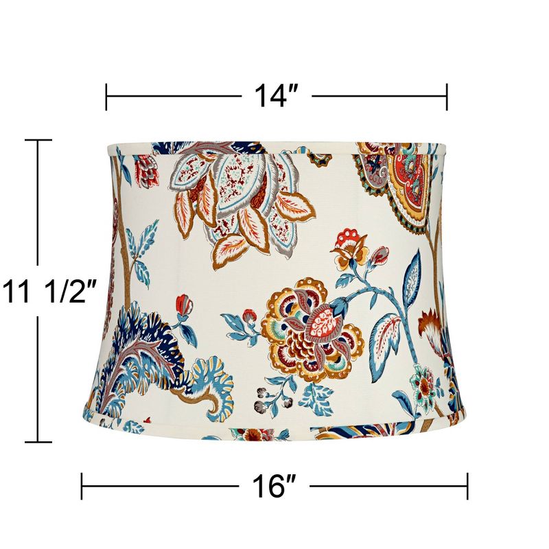 Springcrest White with Paisley Print Medium Drum Lamp Shade 14" Top x 16" Bottom x 11.5" High (Spider) Replacement with Harp and Finial, 5 of 9
