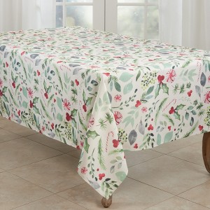 Saro Lifestyle Holiday Tablecloth With Christmas Foliage and Candy Canes - 1 of 4