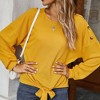 Anna-Kaci Women's Long Sleeve Waffle Knit Pullover Top with Shoulder Button Detail and Front Tie Hem - 2 of 4