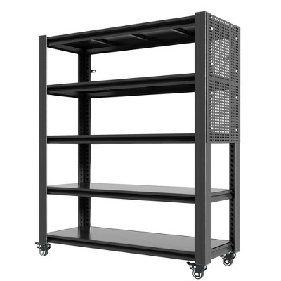 Munora - 72"H 5-Tier Heavy Duty Shelving with Pegboard & Wheels - 47.2"W x 23.6"D - 2000lbs Capacity