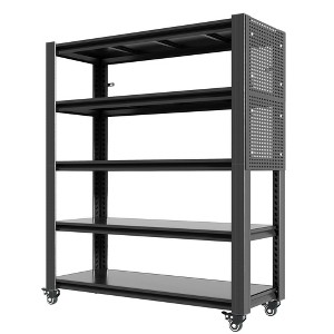 Munora - 72"H 5-Tier Heavy Duty Shelving with Pegboard & Wheels - 47.2"W x 23.6"D - 2000lbs Capacity - 1 of 4