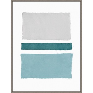 22" x 30" Painted Weaving V Blue Green by Piper Rhue Framed Canvas Wall Art Gray Wash - Amanti Art - 1 of 4