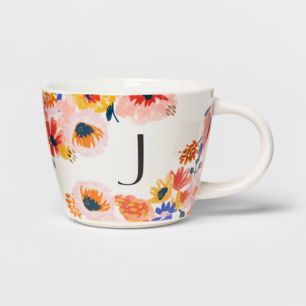 (Case of 6 mug ) 16oz Stoneware Monogram Floral Mug J - Opalhouse™