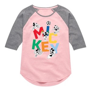 Girls' - Disney - Mickey Playing Sports Shirt Tail Raglan Graphic T-shirt - 1 of 4