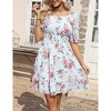 Coolmee Women's Floral Dress Square Neck Puff Sleeve Smocked Ruffle Mini Chiffon Flowy Summer Dress - 4 of 4
