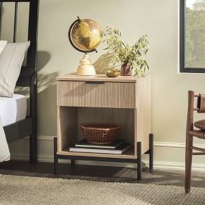 Lycvki Modern Fluted-Drawer Nightstand with Open Cubby - 1 of 4