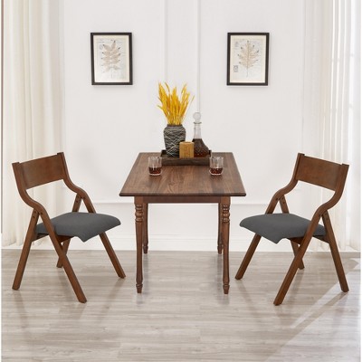 Akoasm 2 Pieces Upholstered Foldable Walnut Kitchen Dinning Chairs-Grey+Walnut