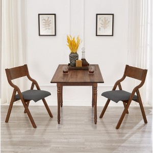 Akoasm 2 Pieces Upholstered Foldable Walnut Kitchen Dinning Chairs-Grey+Walnut - 1 of 4