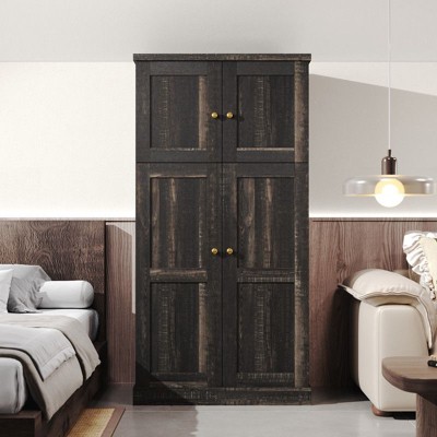 FUFU&GAGA Antique Farmhouse Freestanding Wardrobe,Bedroom Storage Cabinet with Hidden Compartment & Divided Storage