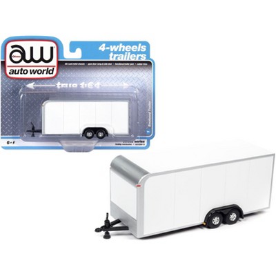 4-Wheel Enclosed Car Trailer White 1/64 Diecast Model by Autoworld