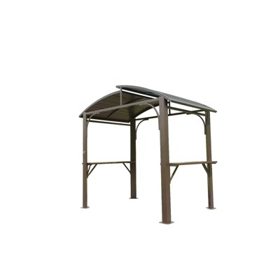 VisioGear Canopies and Gazebos, Hardtop Gazebo with Arc Roof, Gazebo Pavilion for Patio and Backyard, Brown, 96.61"*64.17"*93.11"