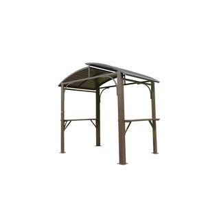 VisioGear Canopies and Gazebos, Hardtop Gazebo with Arc Roof, Gazebo Pavilion for Patio and Backyard, Brown, 96.61"*64.17"*93.11" - 1 of 4