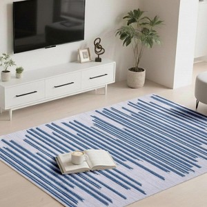 Washable Striped Area Rug, Non-Slip Modern Carpet for Living Room or Bedroom, Soft Low Pile Stain-Resistant Floor Cover - 1 of 4