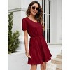 Women's Petite V-Neck Puff Sleeve Ruffled Midi Dresses - 3 of 4