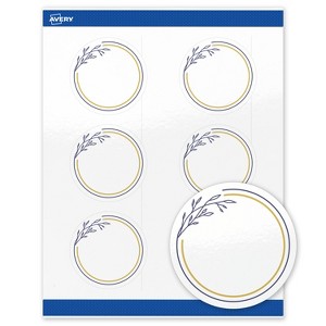 Avery 3" Diameter Labels, Gold & Navy Border with Florals, 60 ct - 1 of 4
