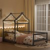 JOYMOR Twin House Floor Bed Frame with Roof, Wooden Montessori Bed with Safety Fence, Kids Bedroom (Gray) - 3 of 4