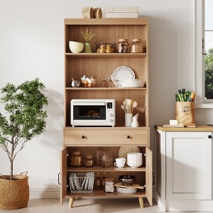 72.4" Tall Book Shelf with Doors & Drawer, 6-Tier Storage Bookcase with Cabinet & Open Wood Shelves, Freestanding Display Organizer for Living Room - 1 of 4