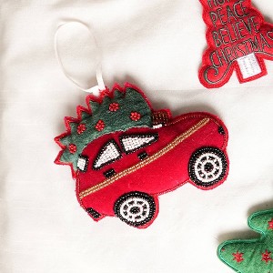 SEVOBAL Tree Ornaments Set of 6 Santa Car Hanging Ornaments, Glittering Snowflake Christmas Tree Decorations, Multicolored, 6"*1.5"*4" - 1 of 4