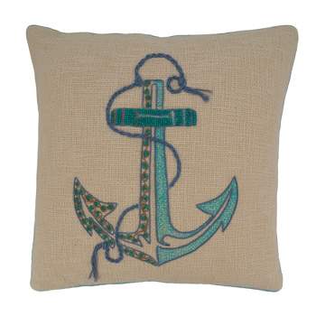 Saro Lifestyle Embroidered Anchor Pillow - Poly Filled, 18" Square, Aqua