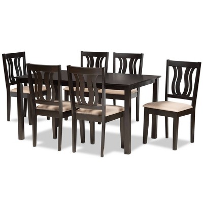 7pc Fenton Wood Dining Set Brown - Baxton Studio