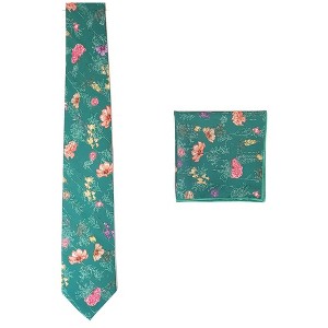 Men's Floral Cotton 3.35 Inch Wide And 58 Inch Long Neckties And Hankies - 1 of 3