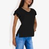 Anna-Kaci Women's V-Neck Short Sleeve Shirt with Soft Ruffle Sleeves and Textured Fabric for a Feminine Casual Look - 4 of 4