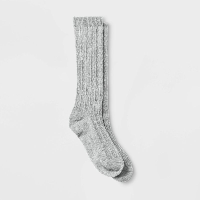 Girls' 2pk Knee-High Dress Socks - Cat & Jack&#153; Gray, 1 of 2