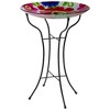 Northlight 18” Red and Blue Summer Flowers Hand Painted Glass Outdoor Patio Birdbath - 3 of 4