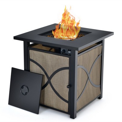 Costway 25-Inch Square Propane Fire Pit Table 40000 BTU W/ Lid, Fire Glass