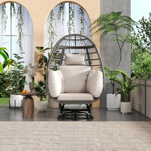 KTMBDW Outdoor Swivel Chair with Cushions, Rattan Egg Patio Chair with Rocking Function for Balcony, Poolside, Porch Deck, Garden - 1 of 4