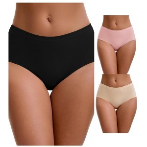 INSPIRE CHIC Plus Size for Women's Mid-Waisted Loose Elastic Waistband Full Coverage Briefs 3 Packs - 1 of 4