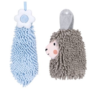 REGALWOVEN Soft Absorbent Flower Pattern and Sheep Pattern Chenille Hand Towel with Loop 6" x 15"/7" x 11" 2 Pcs - 1 of 4