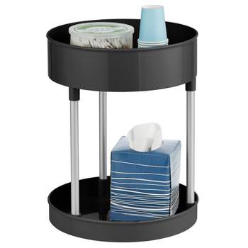 mDesign 11" Spinning 2-Tier Lazy Susan Turntable Storage Tower - Black/Silver