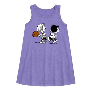 - Peanuts - Marcie Patty Football Graphic Sleeveless Aline Dress - 1 of 4