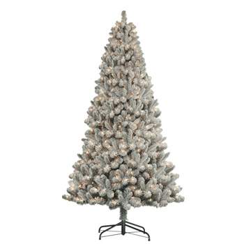7.5ft Puleo Pre-Lit Flocked Full Virginia Pine Artificial Christmas Tree Clear Lights