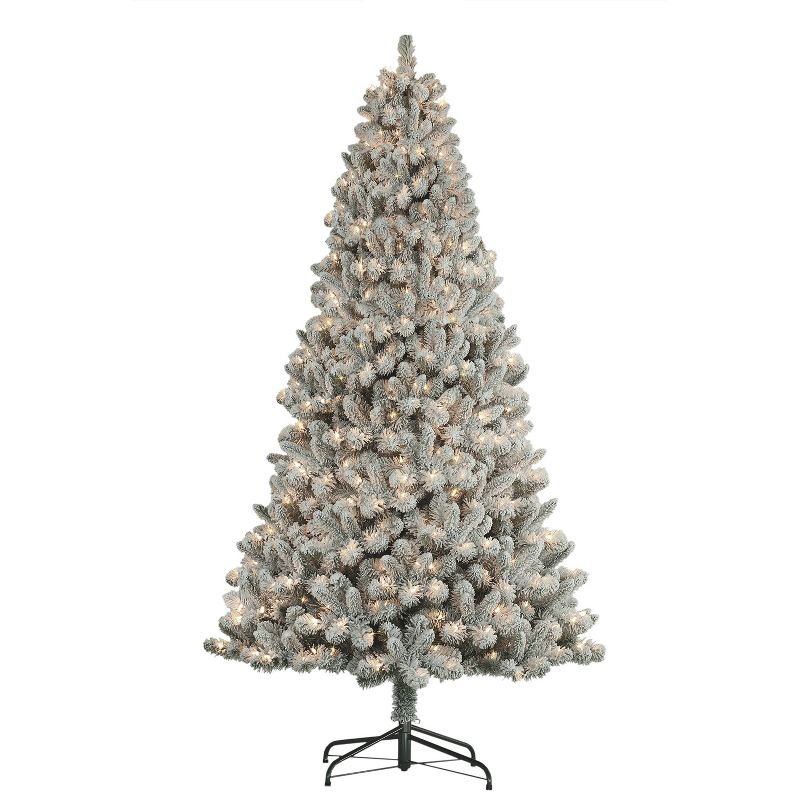 7.5ft Puleo Pre-Lit Flocked Full Virginia Pine Artificial Christmas Tree Clear Lights, 1 of 5