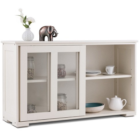 Costway Tall Storage Cabinet Kitchen Pantry Cupboard With Tempered Glass  Doors & Shelves White : Target