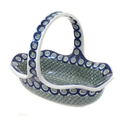 Blue Rose Polish Pottery Peacock Swirl Basket