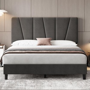 Bed Frame with Adjustable Headboard, Upholstered Platform Bed Frame with Strong Wooden Slats, No Box Spring Needed, Easy Assembly - 1 of 4