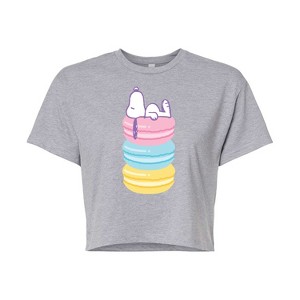 Women's - Peanuts - Snoopy Stacked Macarons Cropped Graphic T-Shirt - 1 of 4